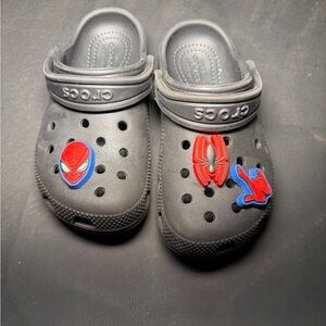 CROCS Kids Black Clogs with Superhero Charms